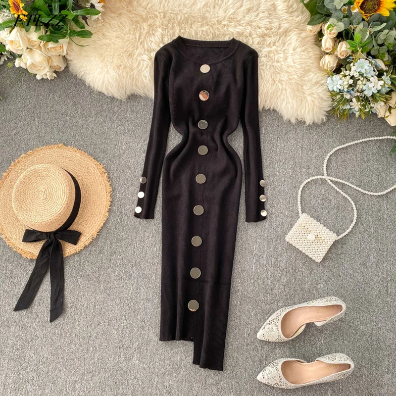 Женское трикотажное платье на пуговицах С АСИММЕТРИЧНЫМ ПОДОЛОМ | Женская одежда