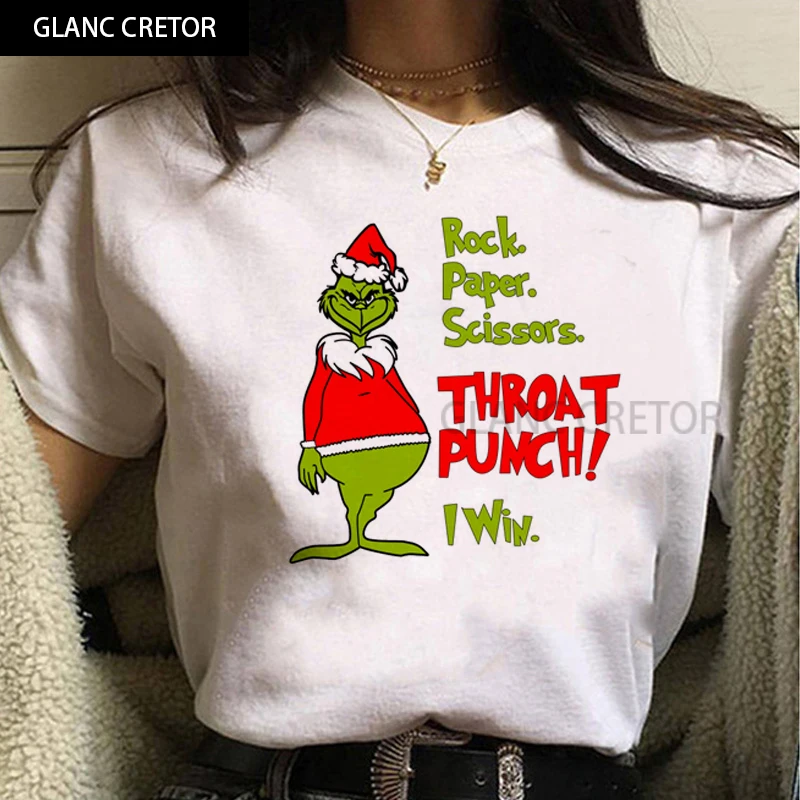 

Kawaii New Year's T-shirts Aesthetic Unisex Tshirt Female Funny Grinch Christmas T Shirt Women Harajuku Ullzang Graphic Tees