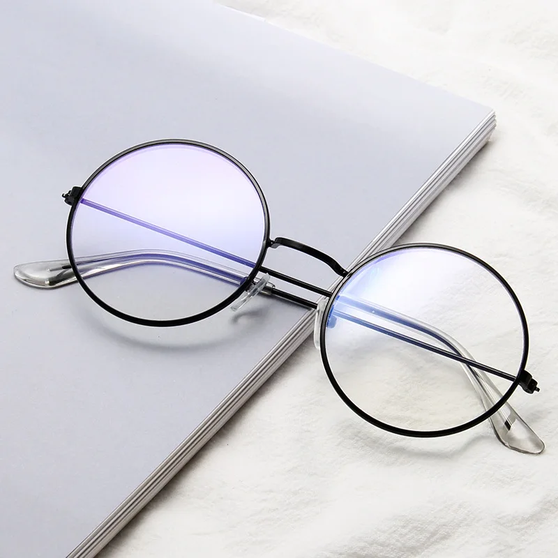 

WackSaria Women Glasses Metal Frame Flat Transparent Lens Round Shape Student Eyewear Colorful Frame Super Light Weight