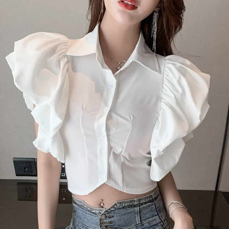 Элегантная короткая блузка в придворном стиле осенне-летняя пляжная зеленая с