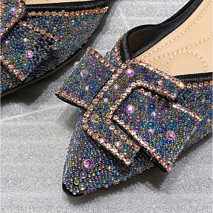 

2021 Women Fashion Flats Shoes Ponited Toe Butterfly Crystal Bling Bling Boat Shoes Slip On Soft Sweet Footwear Girls Big Size