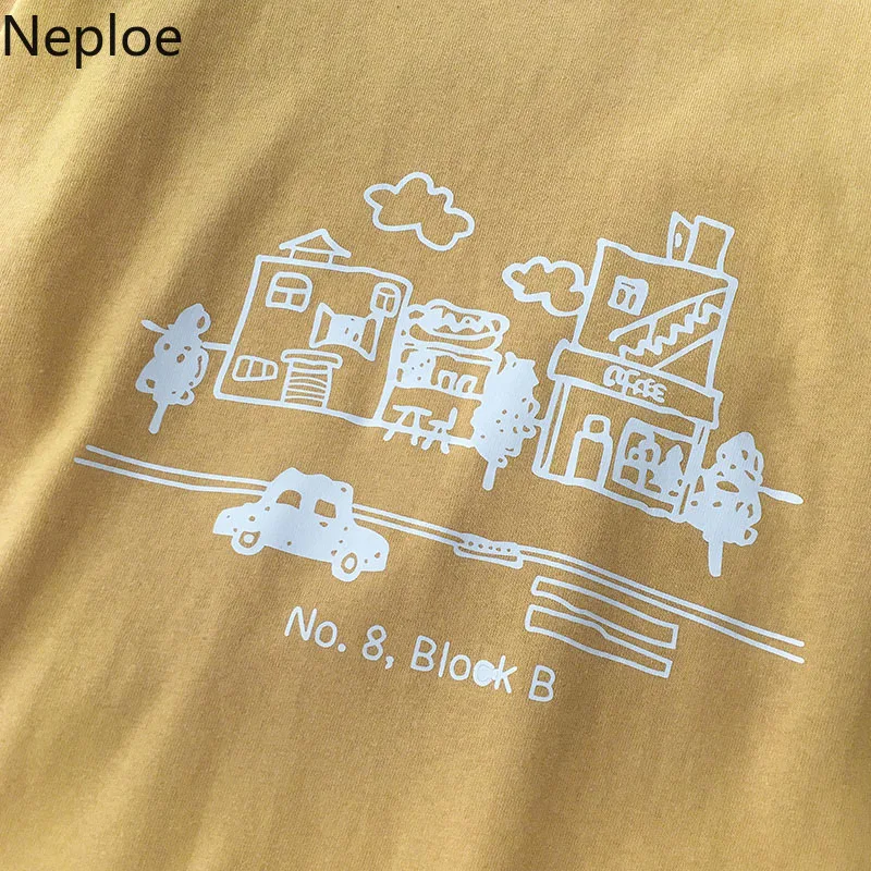 Neploe Ins осень весна 2020 новинка футболка с принтом круглый вырез длинный рукав низ 3