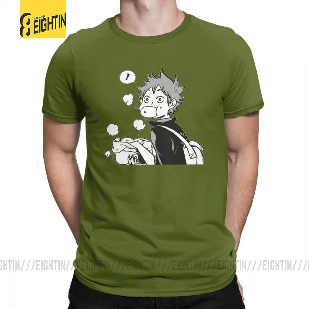 Футболки Haikyuu Хината едят сенпай свиные булочки большой размер короткий рукав комиксы футболки Одежда мужская хлопок футболка большой - Цвет: Армейский зеленый
