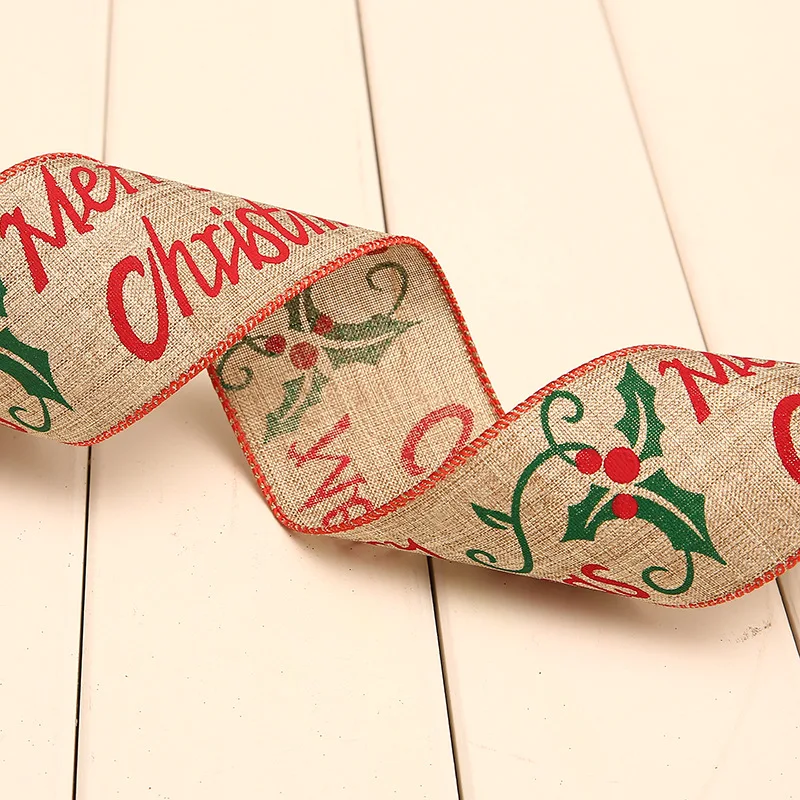 200x6cm C 2 м с рождественской печатью льняные ленты подарочная коробка украшения DIY Рождественский бант лента рождественские украшения для дома вечерние принадлежности - Цвет: 200x6cm C