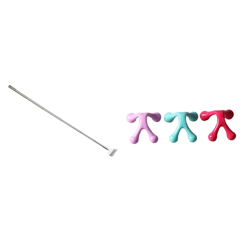 

2 Pcs Telescoping Back Scratcher & 1 Pcs Practical Hand Held Massager Back Neck Full Body Spa Tool