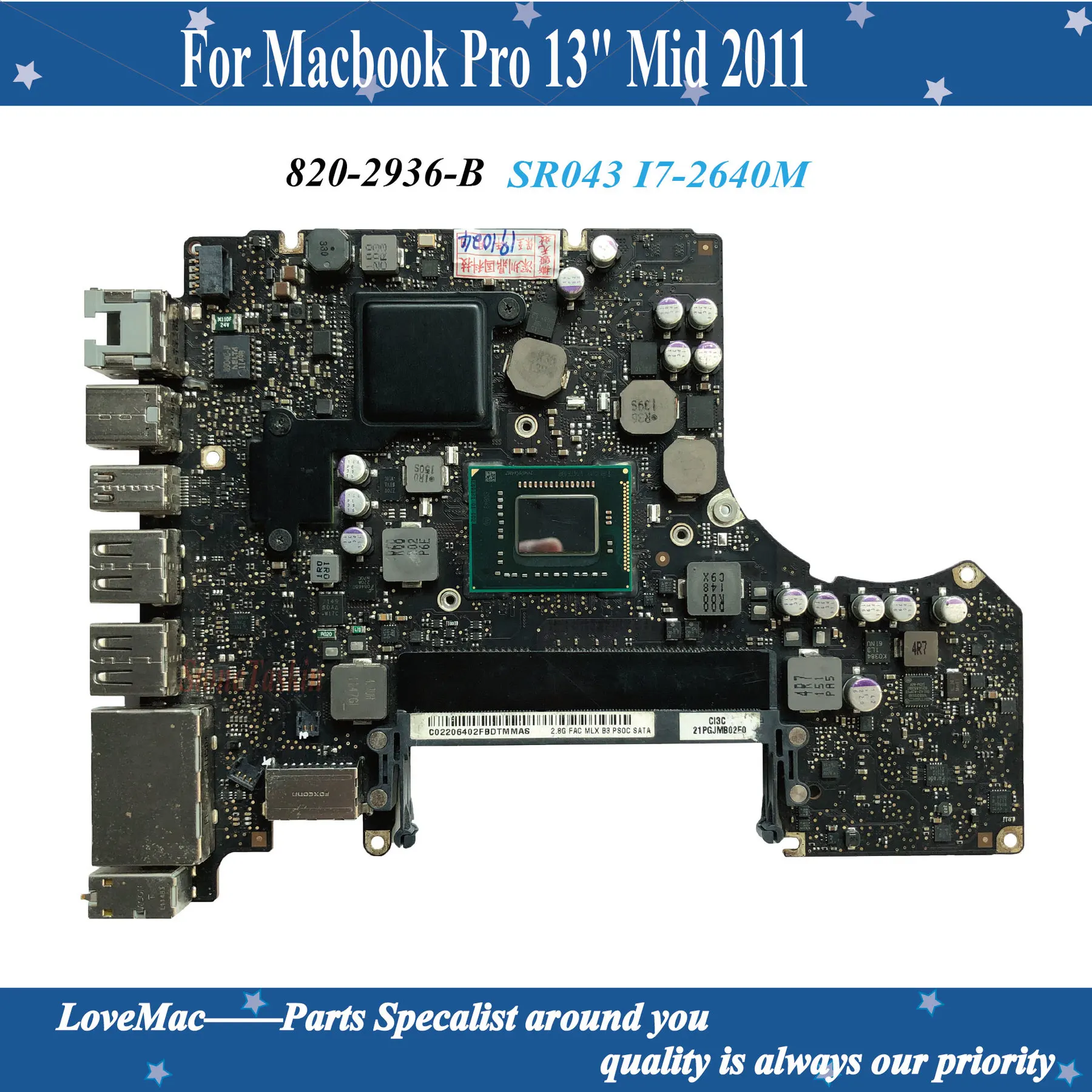 A1278 di alta qualità per Macbook Pro 13 "Mid 2011 scheda logica SR043 I7-2640M 2.8GHz tested tested DDR3 100% testato