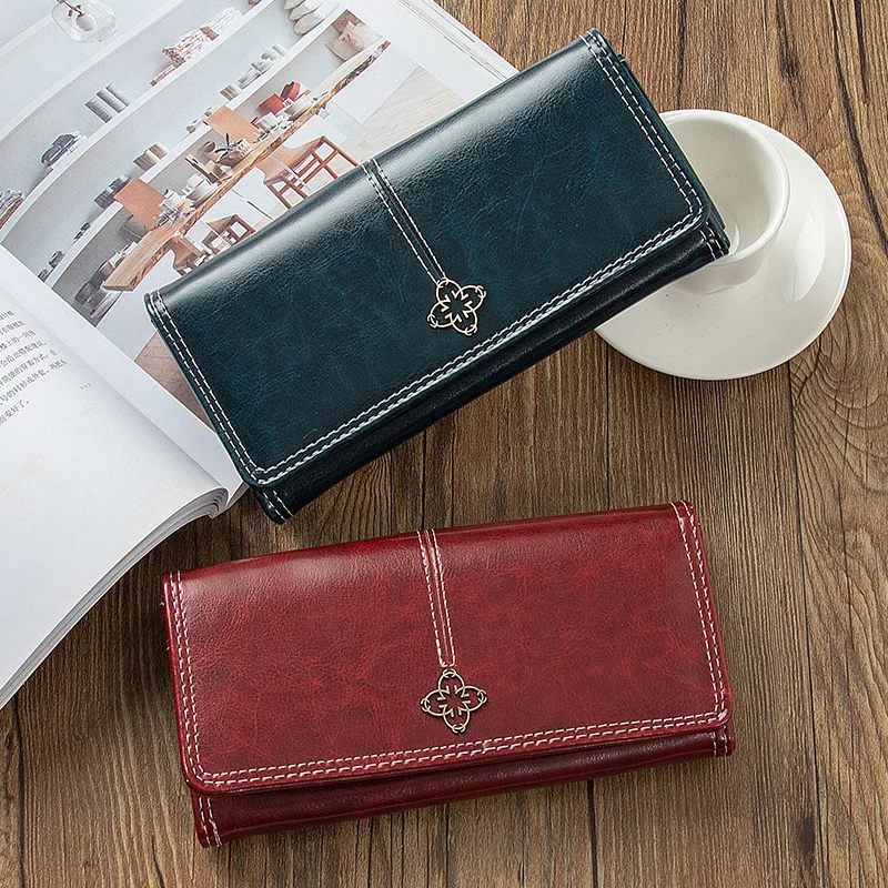 

Women's Wallet Leather Purses Designer Luxury Female Coin Money Bags Vintage Long Ladies Wallet Card Holder Purse