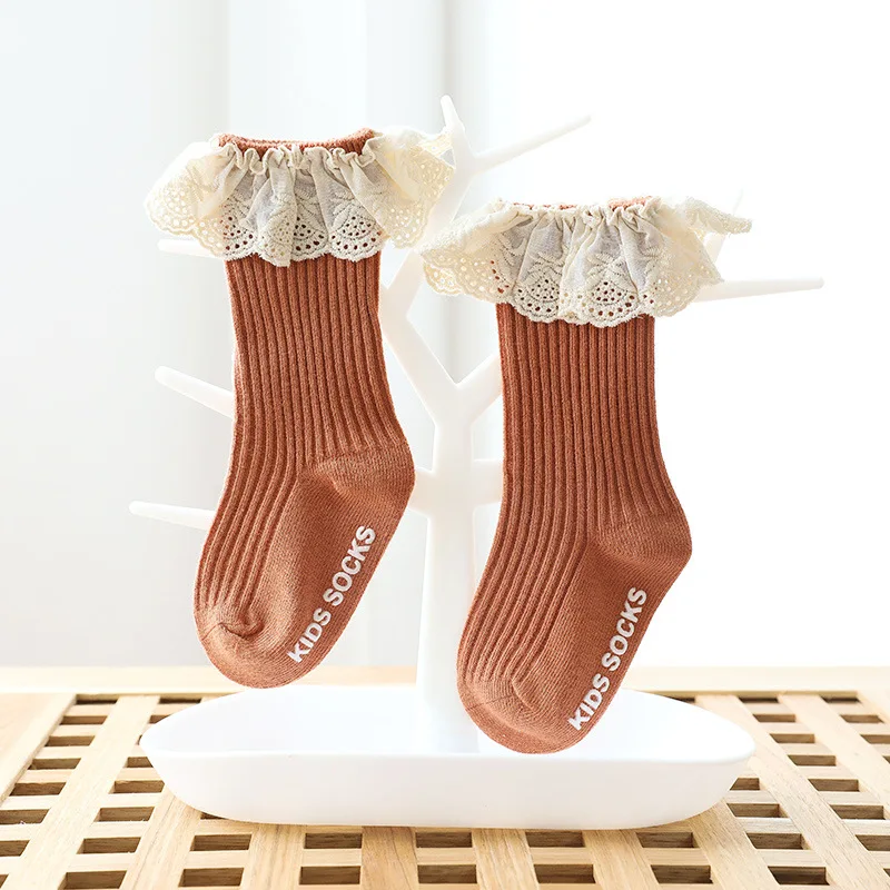 Beb&eacute; hasta la rodilla calcetines para ni&ntilde;os y ni&ntilde;as de encaje de algod&oacute;n de la escuela calcetines para ni&ntilde;os beb&eacute; tubo largo pierna caliente-4