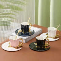 nordic irregular ceramic coffee cups creative tracing gold handle mug fashion star and moon shape coffee cup saucer couple cup