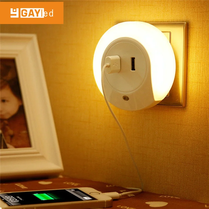 

LED Night Light Sensor 2 USB Charging Socket Mobile Phone Charger EU US Plug 0.5W Night Lamp with Switch for Childrens Bedroom