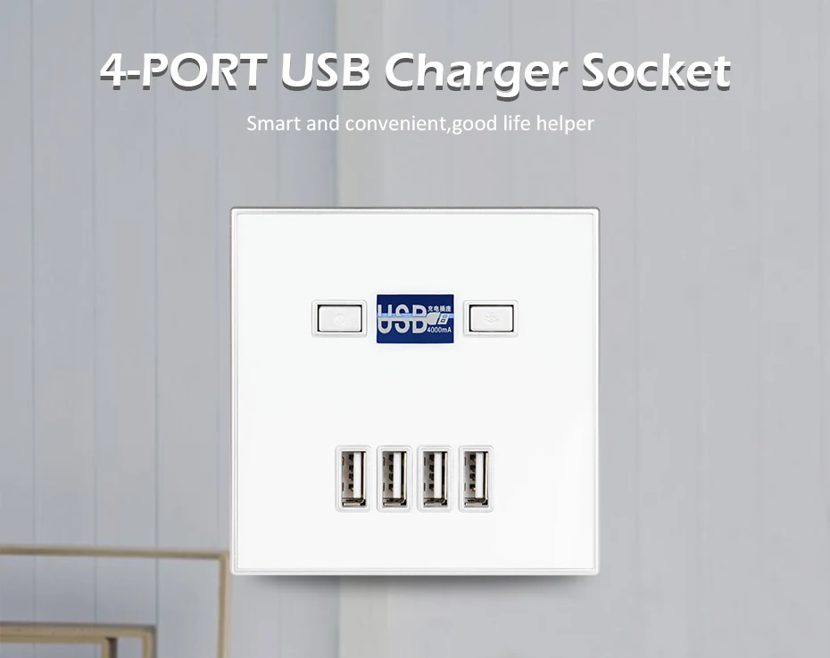 Esooli 4-портовый розетка с USB настенное Зарядное устройство адаптер розетка стандарта евроcоюза Мощность выход Панель электрическое настенное зарядное устройство адаптер для зарядки