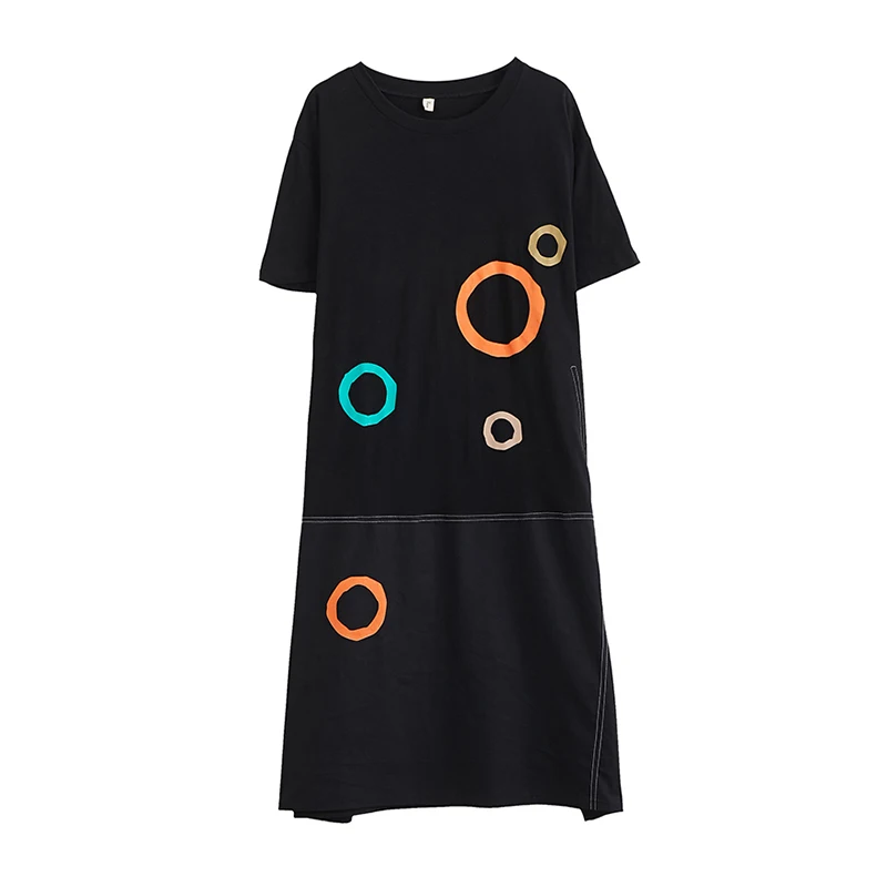 Женское платье с принтом DIMANAF свободный хлопковый сарафан до колен черного цвета