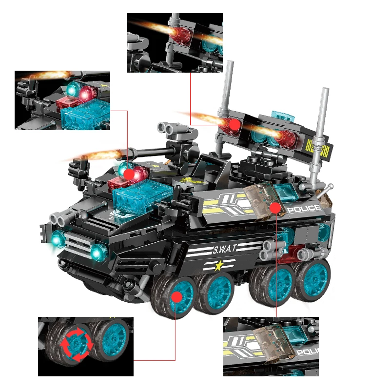 8 в 1 Набор строительных блоков военный технический боевой танк пистолет