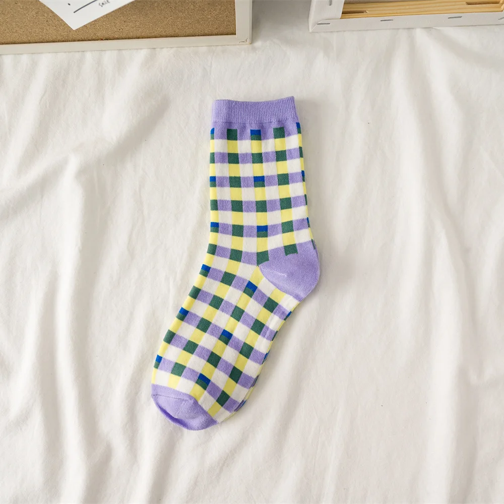 Весенние и летние модели Xuanya полосатые фиолетовые сетчатые тонкие носки женские
