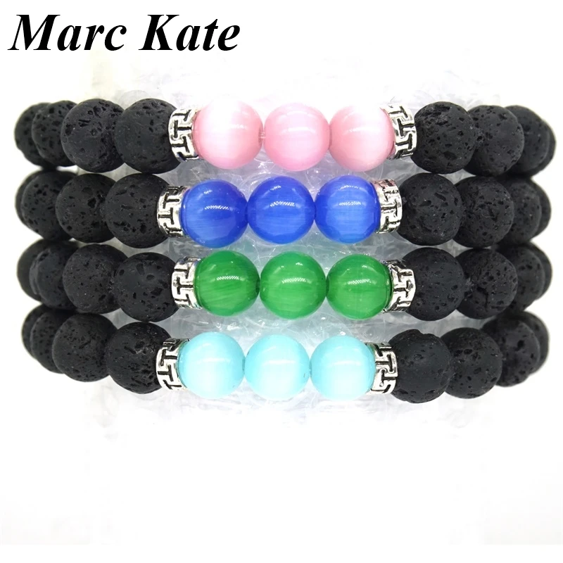 Блестящий камень кошачий глаз 8 мм браслет из черного лавового камня с диффузором