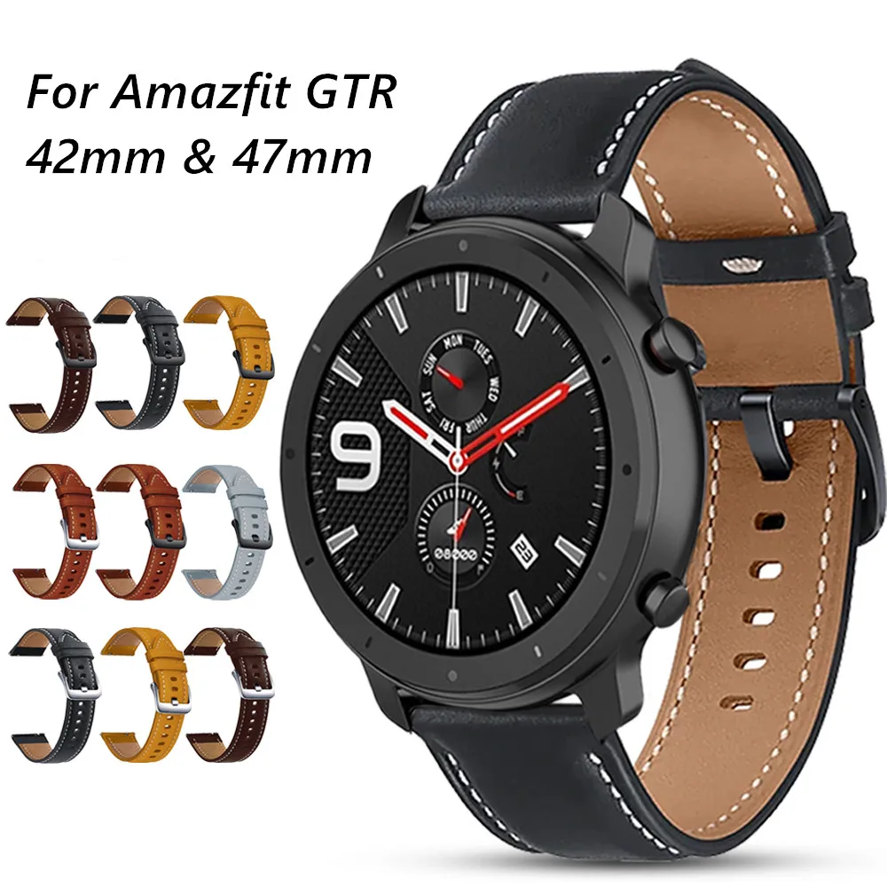 

20mm 22mm Genuine Leather Watchband Strap For Huami Amazfit GTR 42mm 47mm Replace Bracelet For Amazfit GTS Pace Stratos Correa