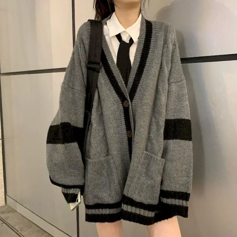 

Suit Japanese College Style Girl Youth Knit Cardigan Sweater Student Shirt Pleated Skirt Vintage Fall Clothes For Women Oversize