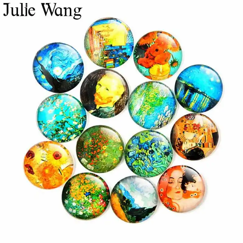 Julie Wang 8 30 мм стекло Ван Гог Картина маслом кабошоны круглые фото случайный