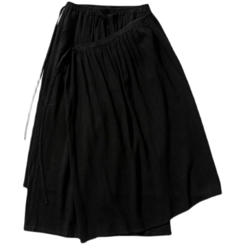 

Chinese Style Detachable Plus Size Culottes Loose Oversized Casual Trousers Men'S Clothing Cotton Linen Wide Pants Harajuku Male