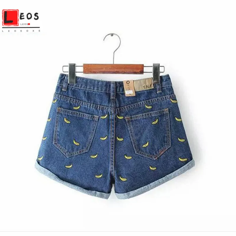 Женские джинсовые шорты с высокой талией летняя обувь рисунками банана