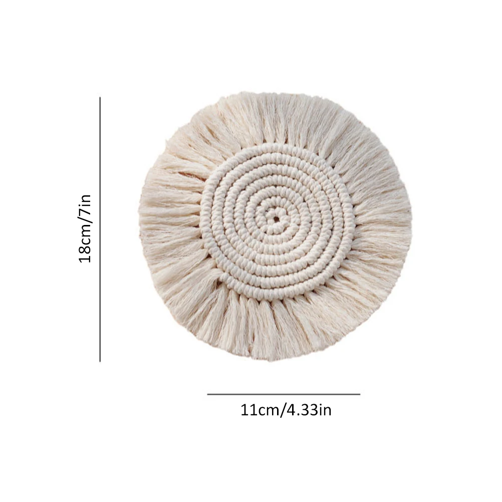 

6pcs 18*11cm Round Cotton Coasters Linen Mats Insulation Coffee Pad Placemat Non-slip Handmade Macrame Cup Cushion Mat for Table