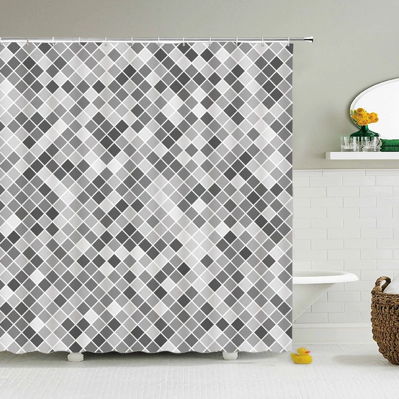 

Waterproof Shower Curtain Mosaic Printed Bathroom Curtains with 12 Hooks High Quality Polyester Bath Curtain for Home Decoration