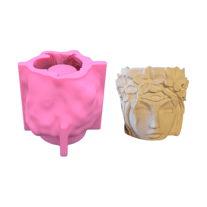 

1pcs Beautifull 3D Girl Head Flowerpot UV Epoxy Mold Concrete Plaster Silicone Mould