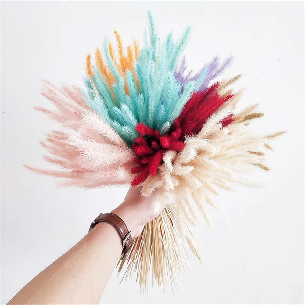 

50PCs/Lot Artificial Flowers Dog's Tail Grass Natural Dried Flowers Bouquet Gradients Home Wedding Decorations Birthday Gifts
