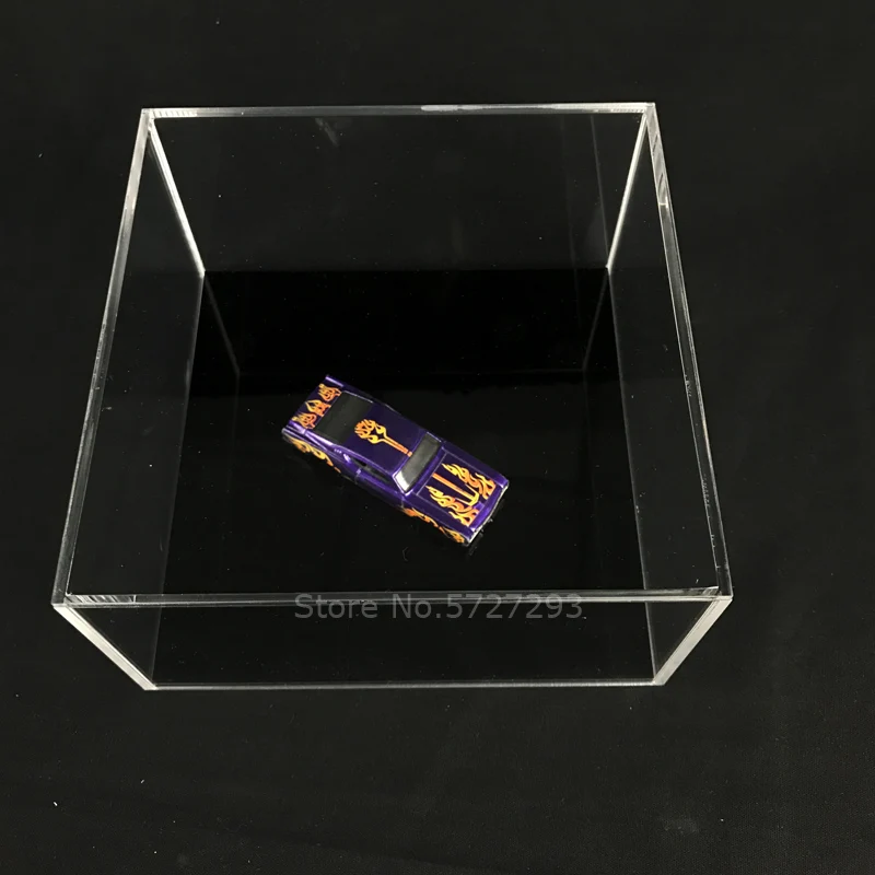 

1pc Plexi Glasses Acryl Storage Box Dustproof ShowCase Black Square Base Acrylic Toys Display Case 16X16X8cm Inner Size