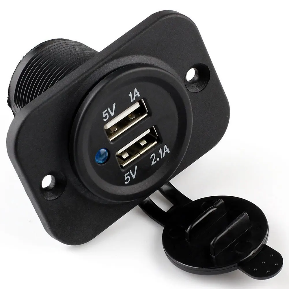 

3.1A Dual USB Adapter Charger - Waterproof Power Outlet 1A & 2.1A for Car Boat Marine Motorcycle (Blue LED)
