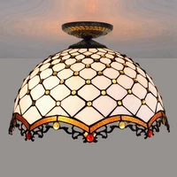 40cm american style white vintage tiffany multi color glass restaurant bedroom aisle corridor bathroom glass ceiling lamp