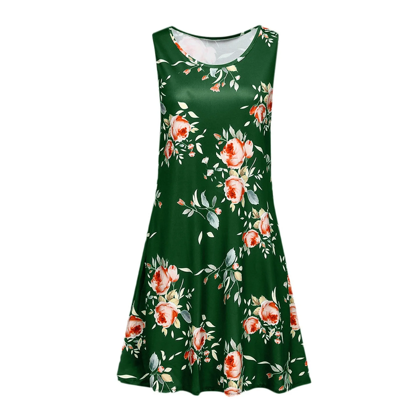 

Summer Sexy Party Dress Women Streetwear Fashion Casual Sexy Round Neck Loose Print Sleeveless Tank Dress Sundress Vestidos