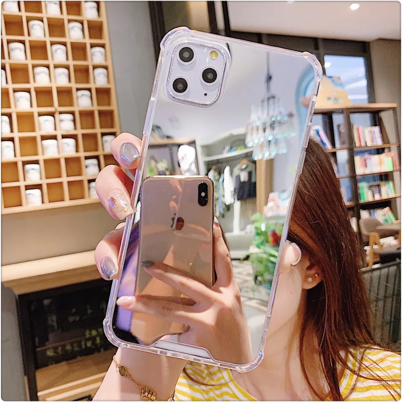 Luxury Clear Makeup Mirror Phone Case For iphone 11 12 Pro XS MAX Mini XR X 7 8 6S 6 Plus SE 2020 Shockproof Soft Silicone Cover