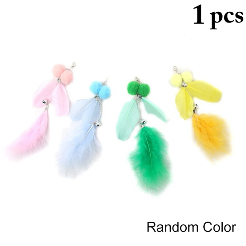 

Cat Toy Stick Refill Fake Feather Wand With Bells Cat Teaser Toy Artificial Colorful Pet Kittens Interactive Toys Random Color