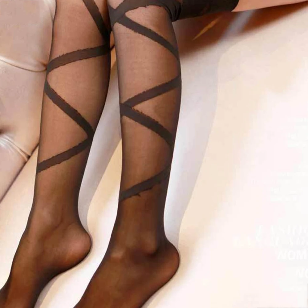 

Cross stockings sexy stretch breathable print female stockings wild fashion personality bottoming party casual stockings