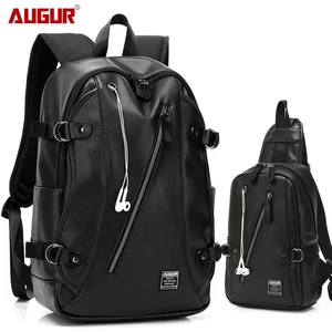 Модные мужские и женские рюкзаки AGR из искусственной кожи с отверстиями для наушников, водонепроницаемый дорожный рюкзак для ноутбука 15,6 дюйма, рюкзак для подростков, школьников