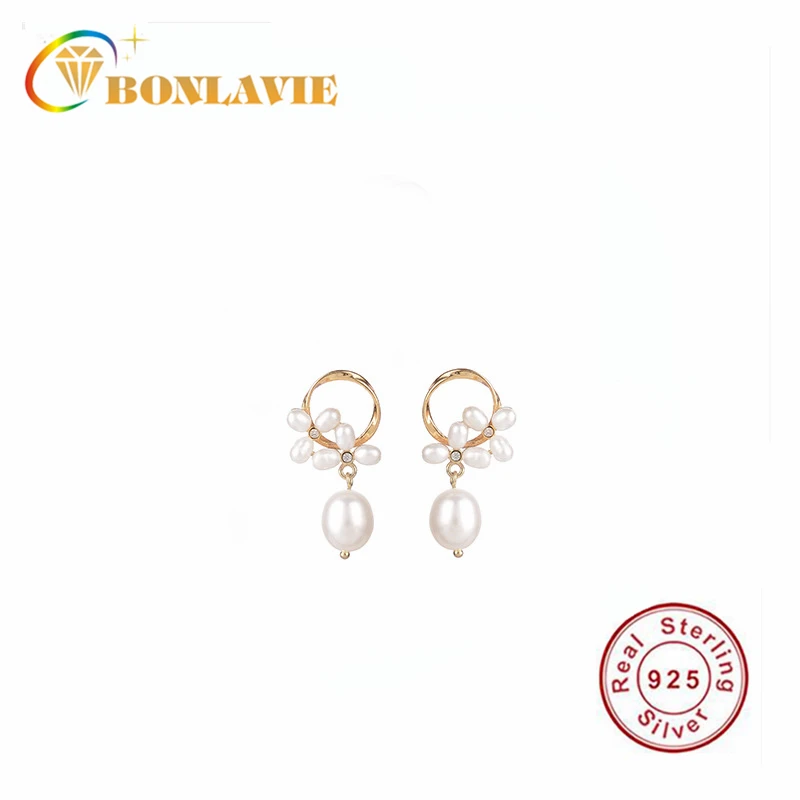 Ушные ногти BONLAVIE из чистого серебра S925 пробы с натуральным пресноводным рисовым