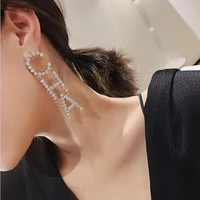 2021 new korean style shiny rhinestone cha letter long earrings fashion stars same earrings simple temperament womens earrings
