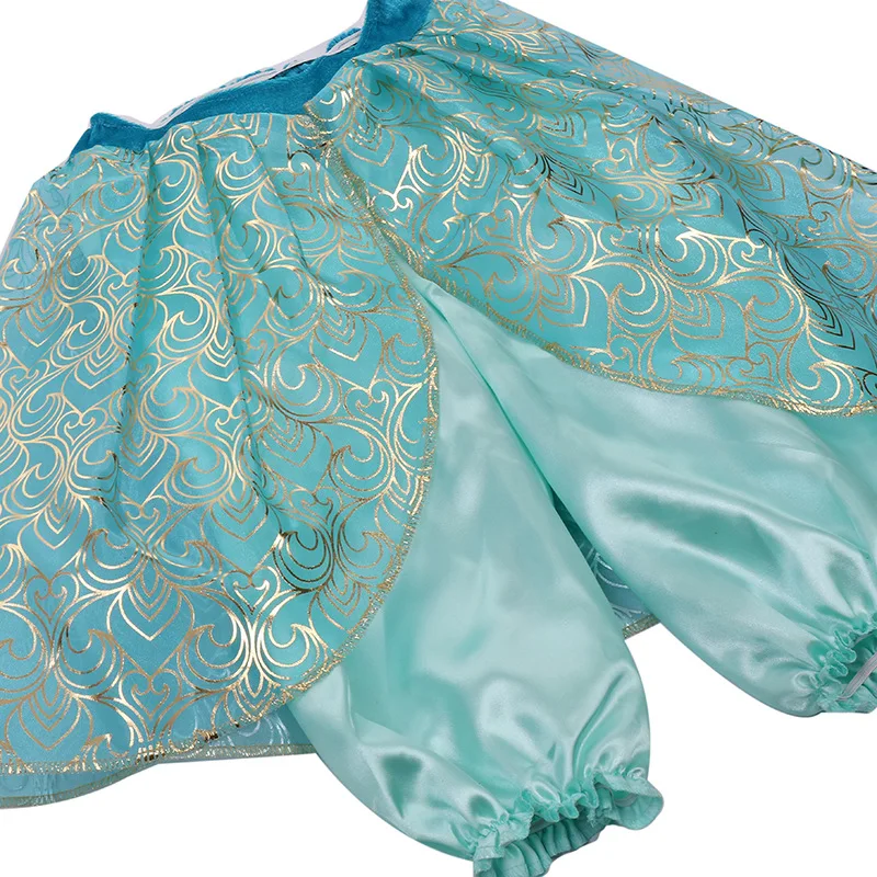 

Classic Princess Jasmine Blue Dress for Girls Halloween Cosplay Costumes Pretended Game Role Play Suit Kids Show Make Up Outfit