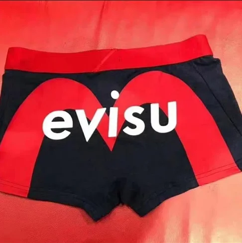 Blue red M Новые полки Аутентичные Evisu повседневные мужские Tide бренд-Боксер Дышащие Боксеры хлопок печати мода боксер короткий жилет - Цвет: Blue red M
