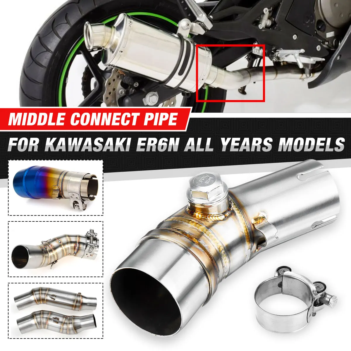 51mm Motorcycle Exhaust Pipe Muffler Escape Connecting Front Link Moto Mid For Kawasaki ER6N | Автомобили и мотоциклы