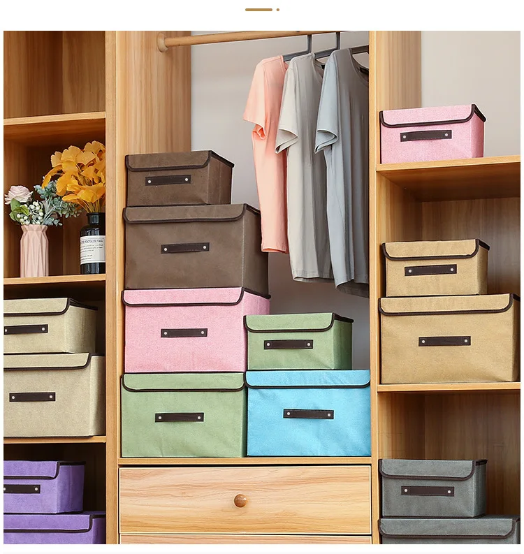 

2pcs Large + Small Non-Woven Dustproof Storage Box Home Fabric Can Be Folded Underwear Storage Box Two-Piece Box Wardrobe Closet