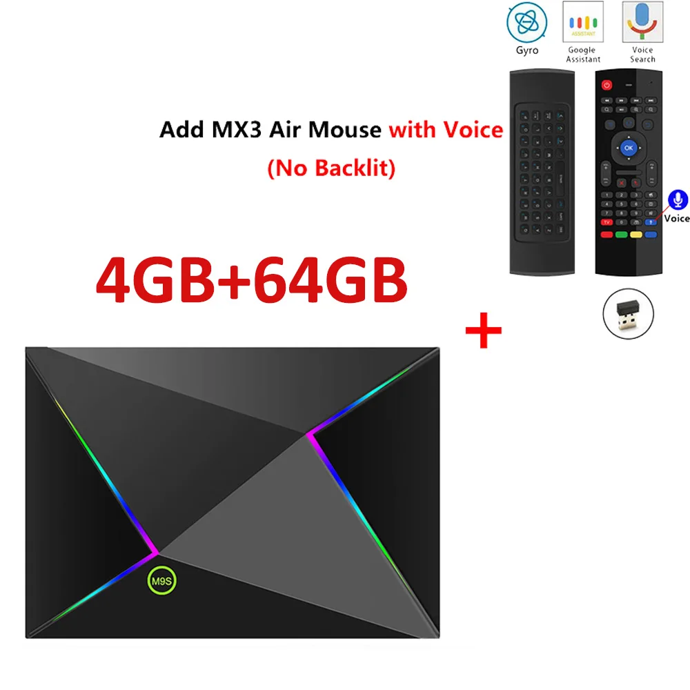 M9S Z8 Smart Tv Box Android9.0 2,4G wifi LAN 10/100M 6K HD телеприставка 4 ГБ 32 ГБ/64 ГБ 3D 2,4G беспроводная мышь Youtube медиаплеер - Цвет: 4GB 64GB add mx3 mic