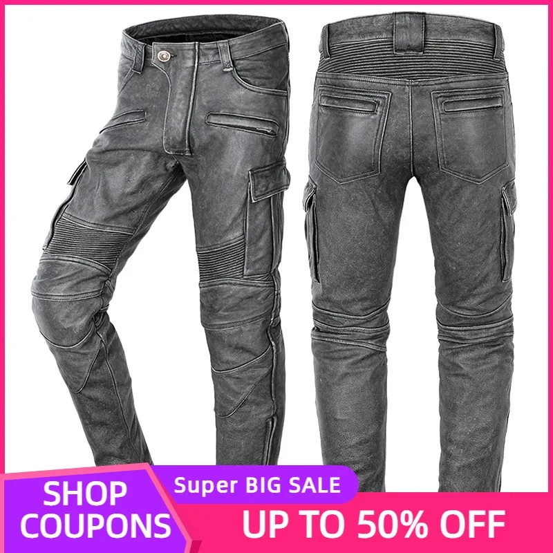 

2021 винтажные черные брюки в американском байкерском стиле из натуральной кожи мужские брюки размера плюс 4XL из натуральной толстой воловье...