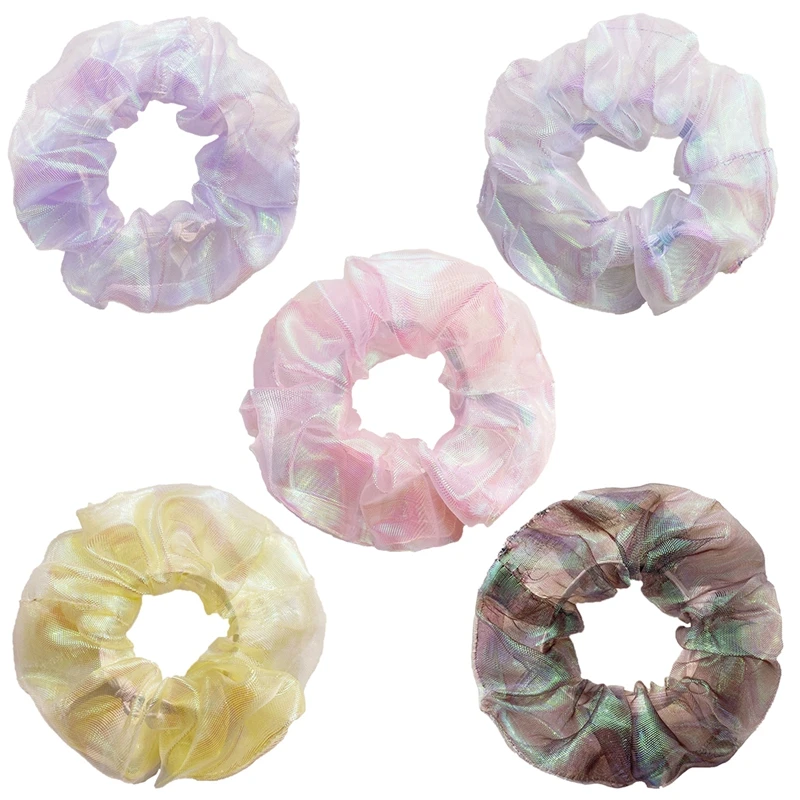 

5PCS Women Silk Scrunchie Elastic Handmade Multicolor Glitter Hair Band Ponytail Holder Donut Hair Tie Headband Hair Accessories
