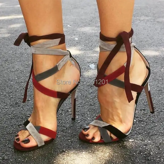 Murah Sepatu Hak Tinggi Sandal Tali Wanita Pernikahan Sepatu Wanita Kasual Cross Dasi Gladiator Sandalia Feminina