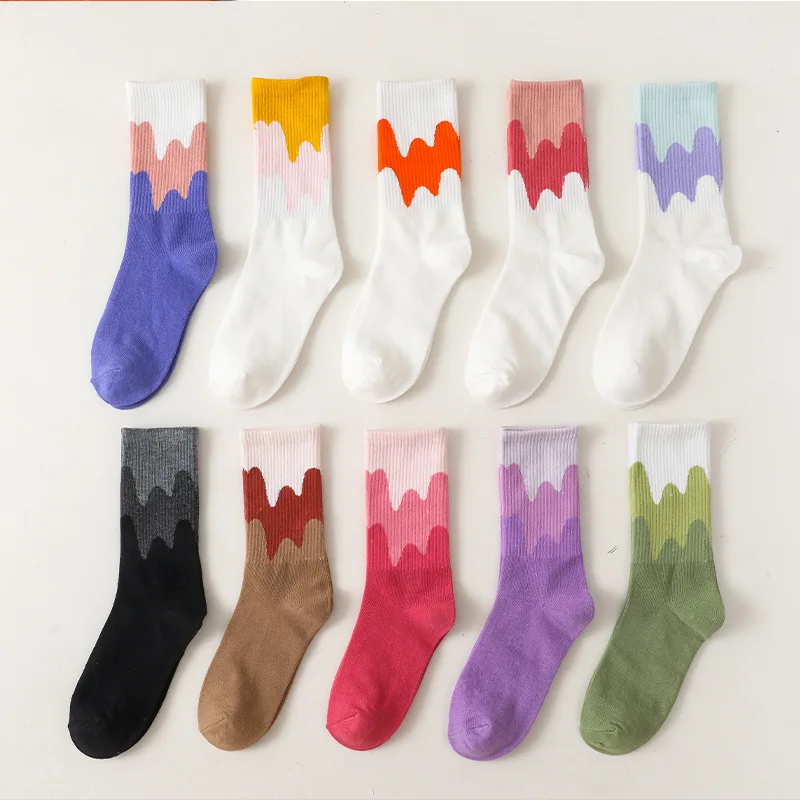 Женские хлопковые носки индивидуальные градиентные цветные чулки с принтом для