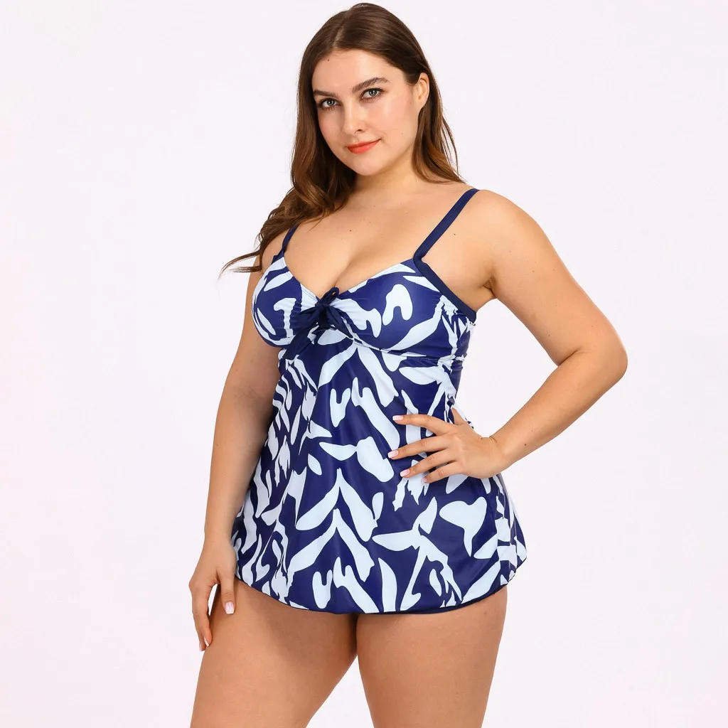 

Ladies Splice Irregular Print Push Up Swimsuit Skirt Style Two-piece Split Swimwear Adjustable Strap Tankini Set Beachwear A20