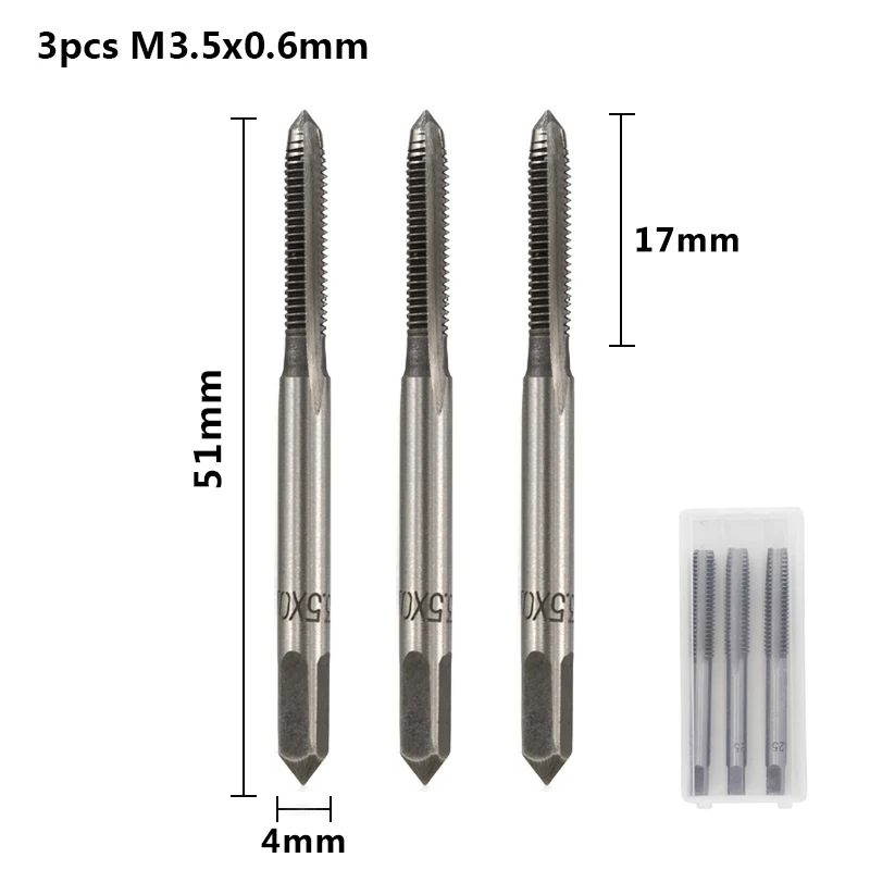 3pcs M3.5x0.6 3 шт. M2 M2.5 M3 M3.5 M4 M5 M6 M8 M10 M12 метрической резьбы краны винт из быстрорежущей стали кран сверла по металлу прямые человеческие волосы для наращивания, набор пробка для флейты краны ручной инструмент - Цвет: 3pcs M3.5x0.6