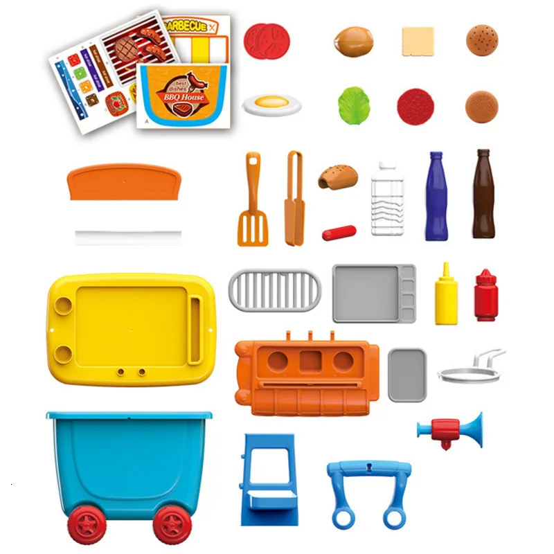 Children Pretend Play 34pcs/Set Trolley House Booth Educational Toy Super Funny Mini Role Play Toys Kitchen Workbench Bauble
